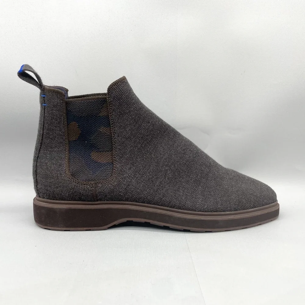 Rothys Mens 12 The Merino Chelsea Boots Shoes Wool Brown Camo Slip On‎ Casual